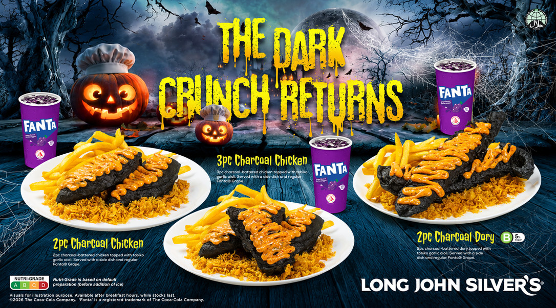 Long John Silver's Dark Crunch menu with charcoal chicken and dory