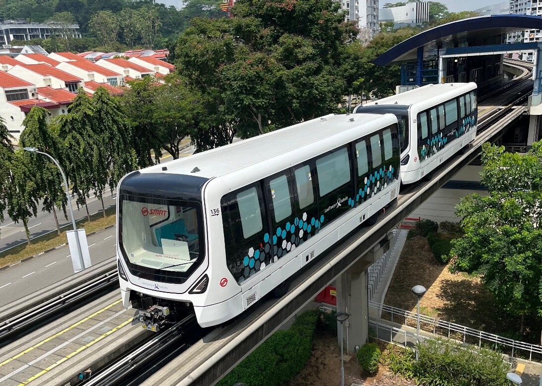 New Bukit Panjang LRT vehicles on the elevated track