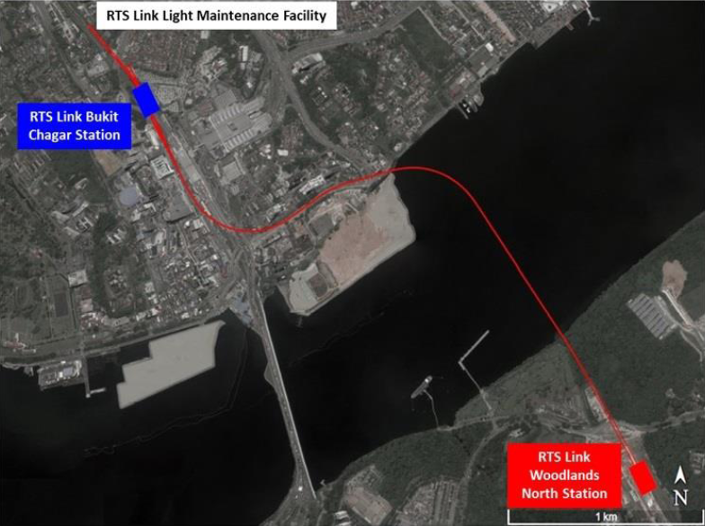 LTA map of the RTS Link route from Woodlands North to Bukit Chagar