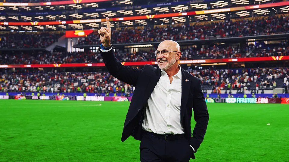 Spain head coach Luis de la Fuente speaks at the post-match press conference after Spain beat France at the 2026 FIFA World Cup