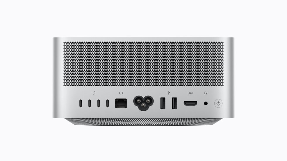 Mac Studio rear panel with four Thunderbolt 5 ports, USB-A, HDMI and 10 Gigabit Ethernet