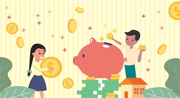 Made For Families illustration of children saving coins in a piggy bank