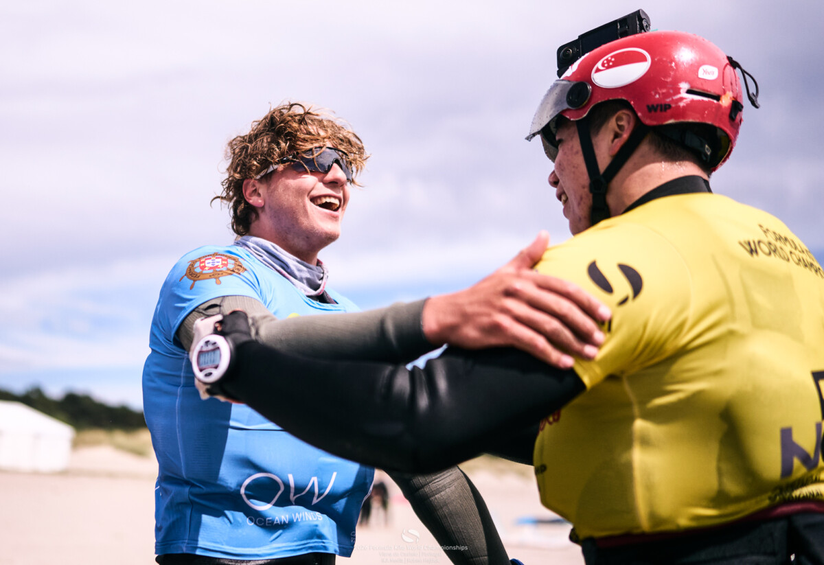 Max Maeder and Gian Stragiotti celebrate at Formula Kite World Championships 2026 in Viana do Castelo