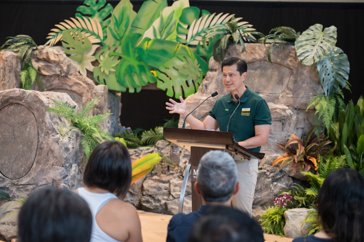 Group CEO Bennett Neo speaks at the Mandai Wildlife Reserve grand opening. Photo: Mandai Wildlife Group