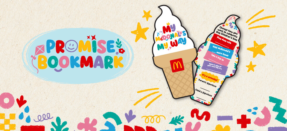 McDonald's Promise Bookmark panel with cone-shaped bookmark and parent and child signature lines