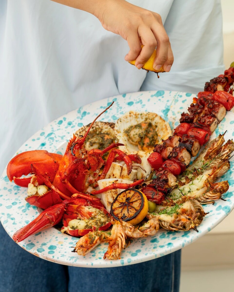 A Fico grilled seafood platter with lobster, prawns, squid and scallops