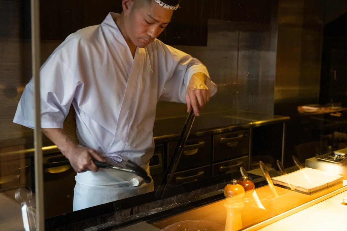 Torimitsu chef Takuhei Yamada at the charcoal grill