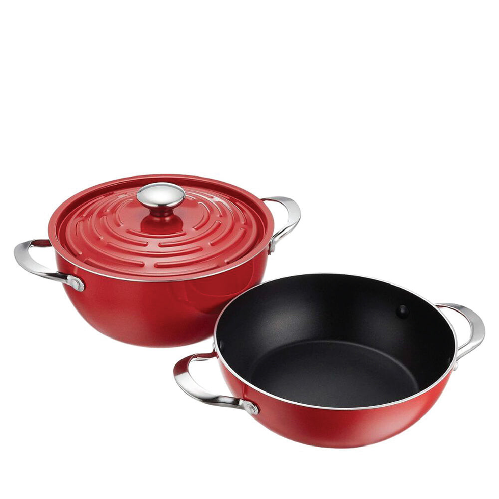 MEYER Himalaya three-piece cookware set in red, product shot
