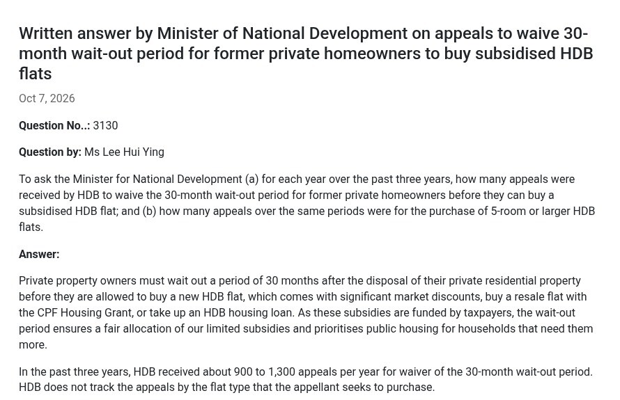 MND written answer of 7 October 2026 on appeals to waive the 30-month wait-out period