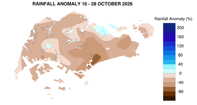 MSS map of Singapore rainfall anomaly from 16 to 28 October 2026 by station