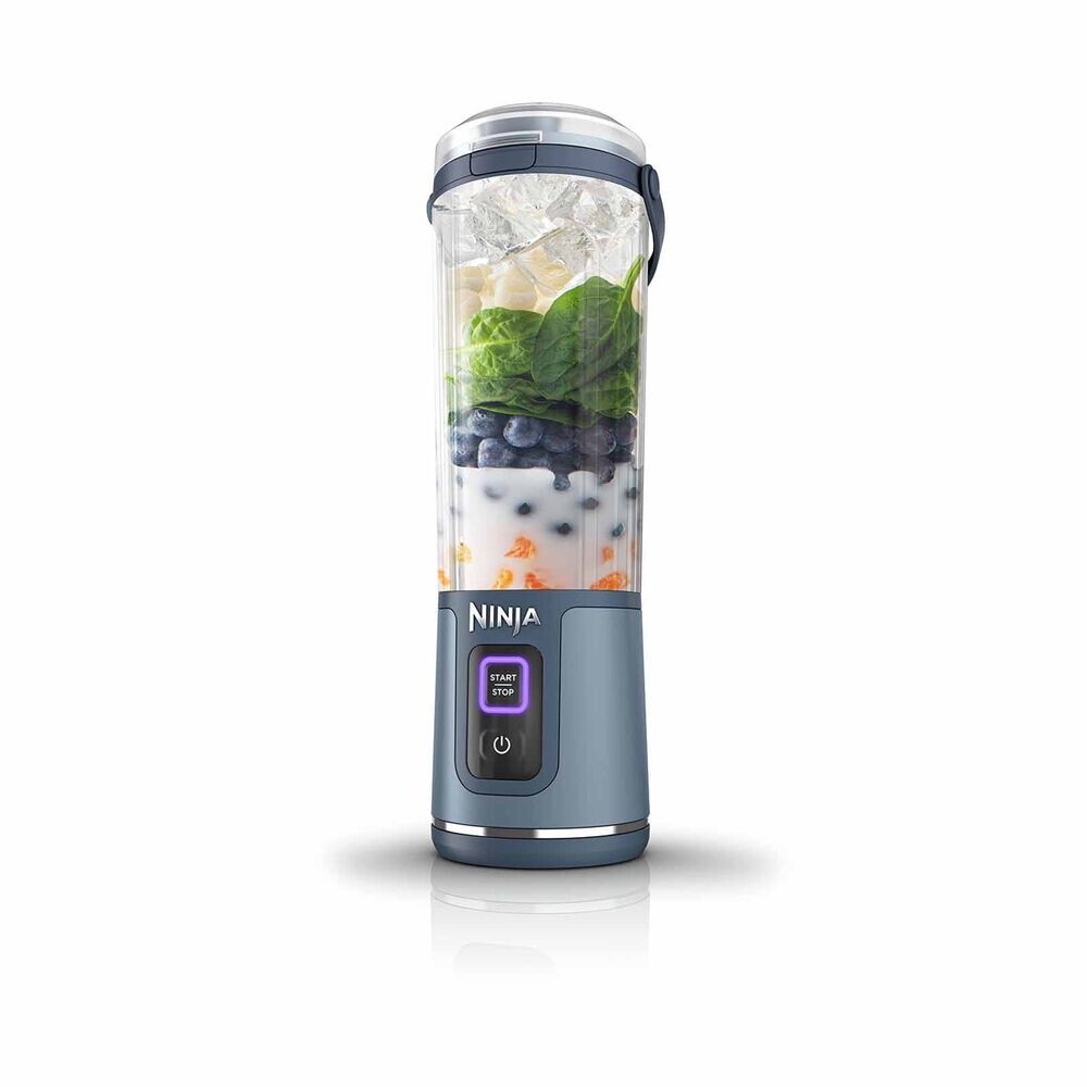 Ninja Blast portable blender in denim blue with its blade lid