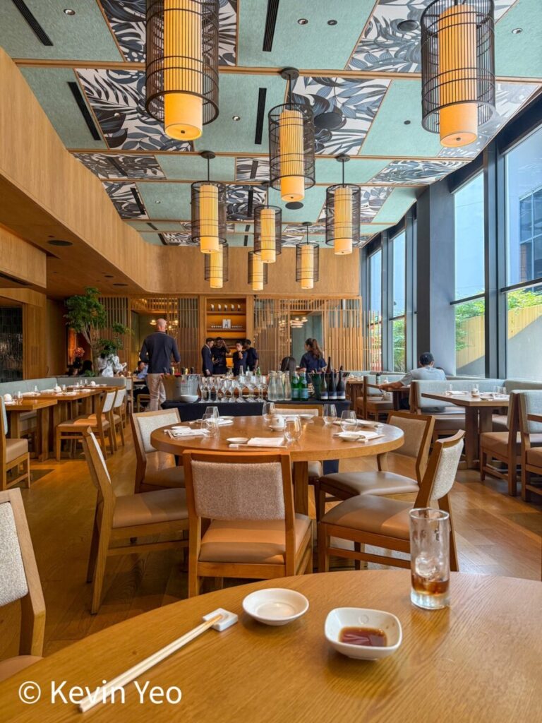 Nobu Singapore lunch buffet dining room with lanterns and botanical ceiling