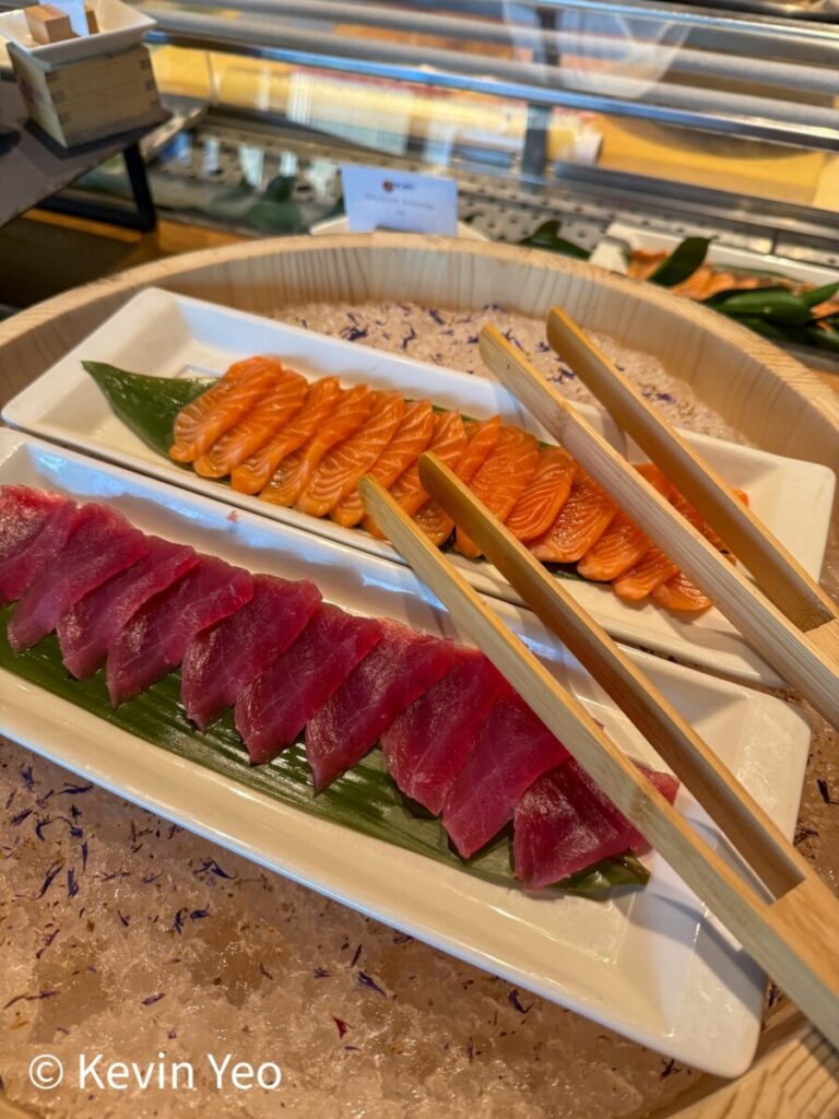 Tuna and salmon sashimi on ice at Nobu Singapore