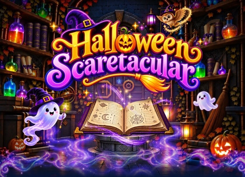 Century Square Halloween Scaretacular 2026 header with a ghost, potions and a spell book