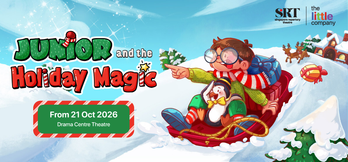Junior and the Holiday Magic key visual with Junior and a penguin on a sled