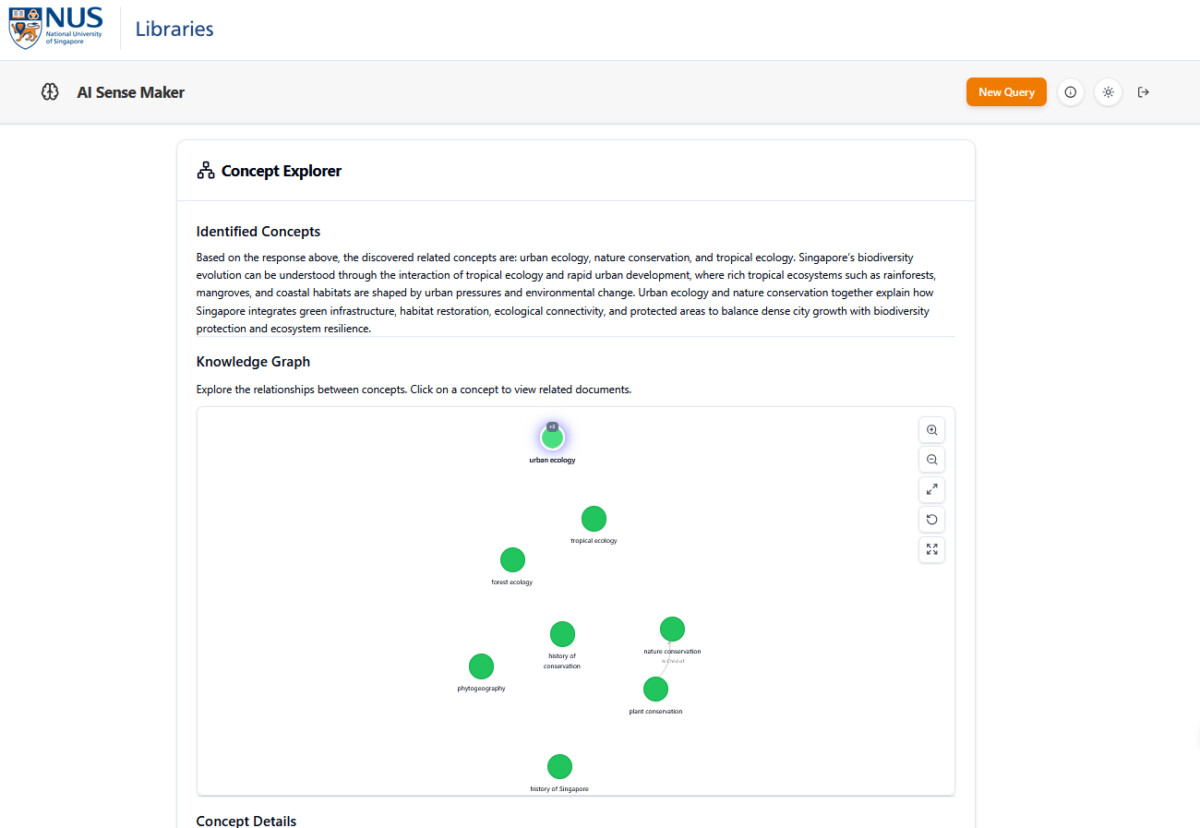 AI Sense Maker interactive Knowledge Graph visualising related fields