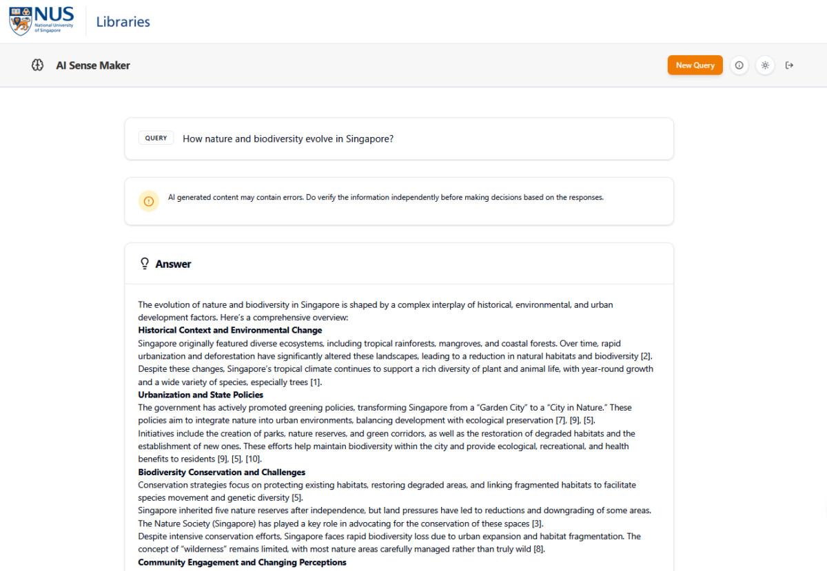 AI Sense Maker structured overview with numbered references
