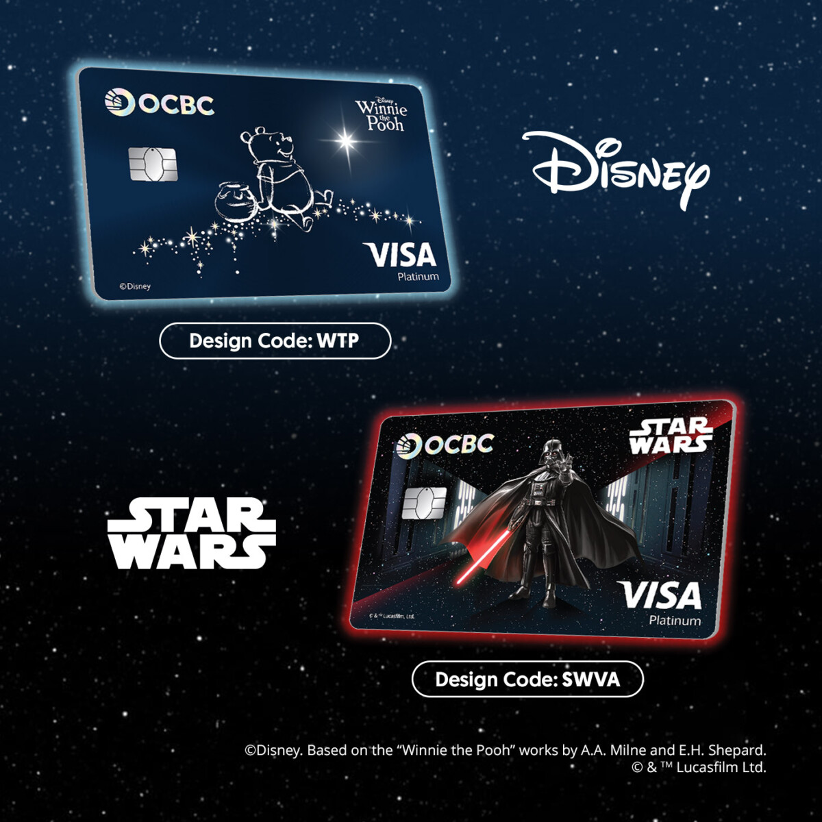 OCBC Debit Card Winnie the Pooh and Star Wars light-up card design codes