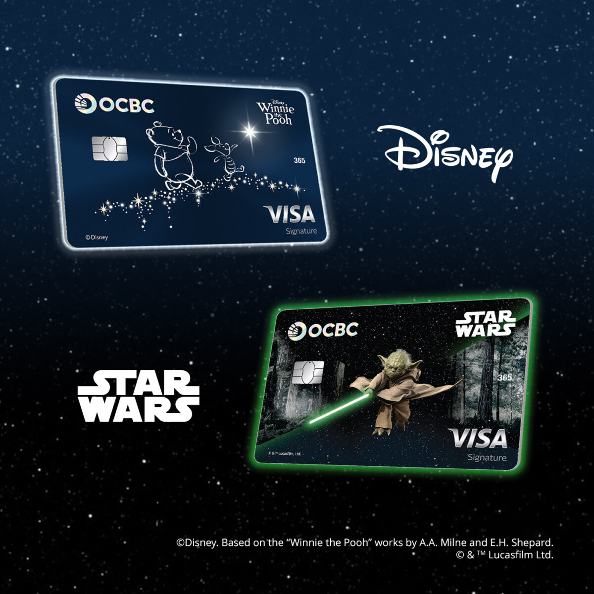 OCBC 365 Credit Card Winnie the Pooh and Star Wars Yoda light-up designs