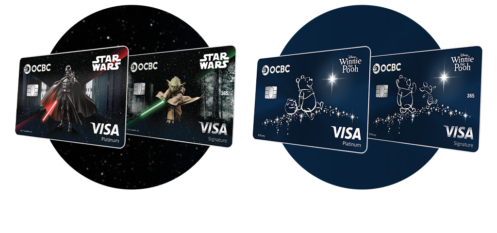 OCBC Disney and Star Wars light-up card designs for debit and 365 credit cards