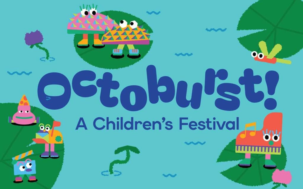 Octoburst! A Children's Festival key visual with cartoon characters on lily pads