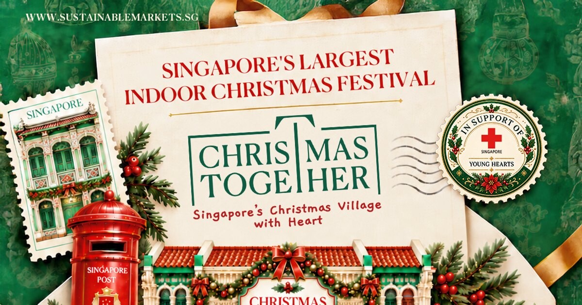 Christmas Together 2026 key visual with a Singapore shophouse, post box and festive wreaths