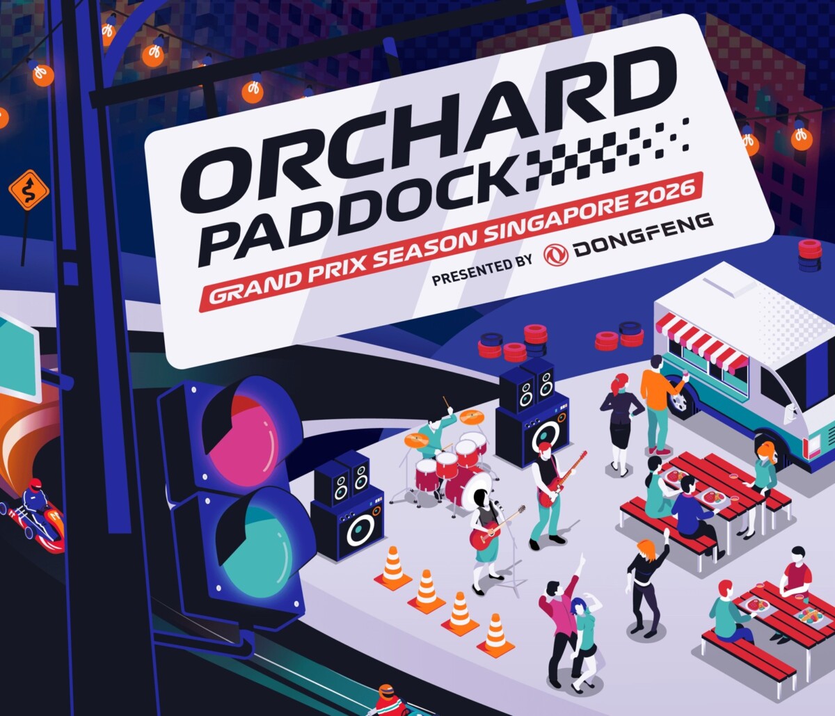 Orchard Paddock artwork showing race-inspired activities at Civic Plaza