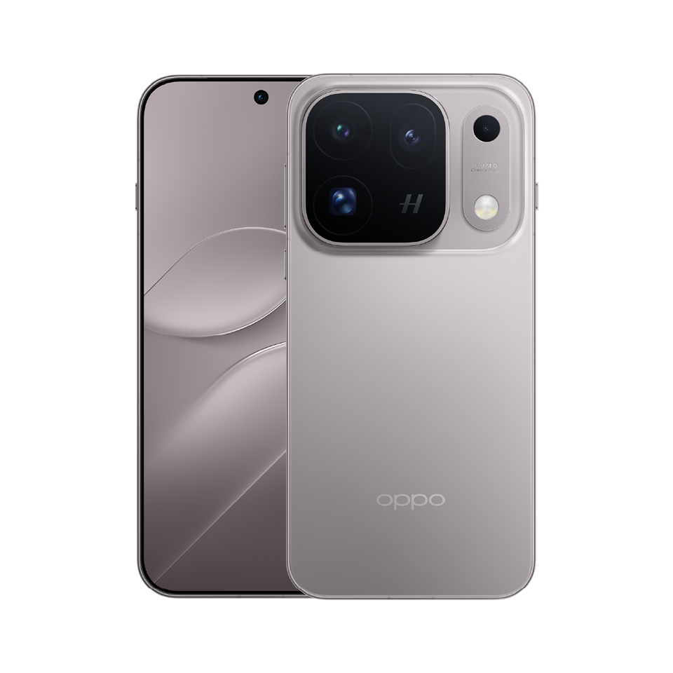 OPPO Find X10 Pro Max in Titanium Grey, front and back, showing the triple camera island