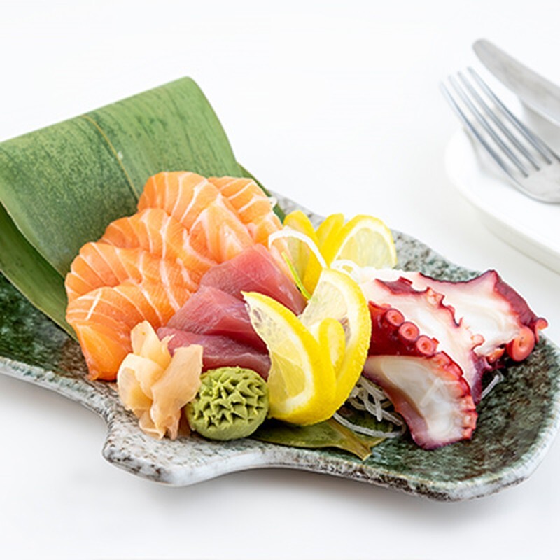 Fresh sashimi station salmon tuna octopus at Orchard Cafe