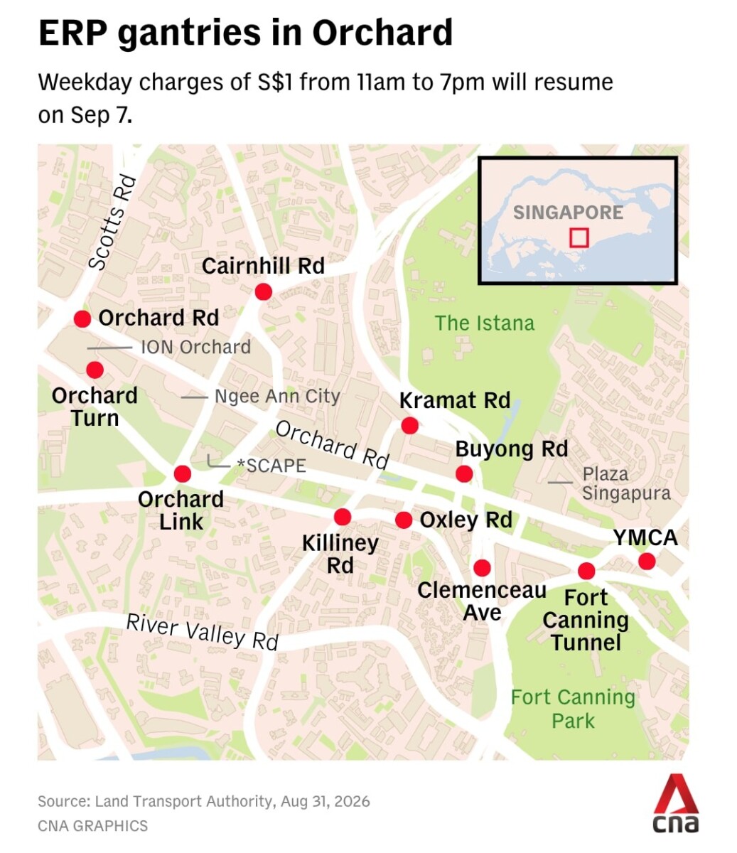 Map graphic of Orchard Cordon ERP locations resuming from 7 September 2026