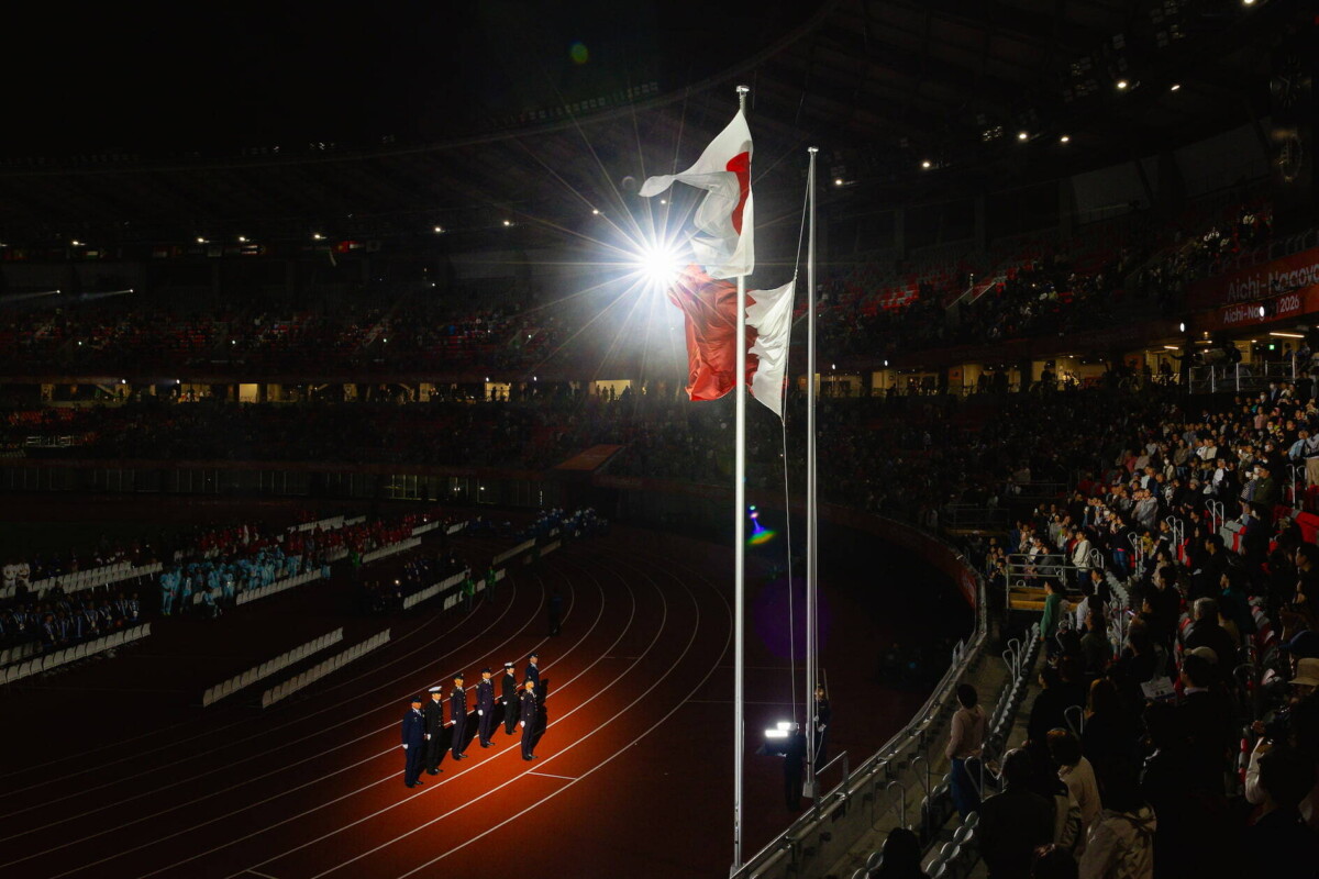 Flags raised at night at the Asian Para Games closing ceremony