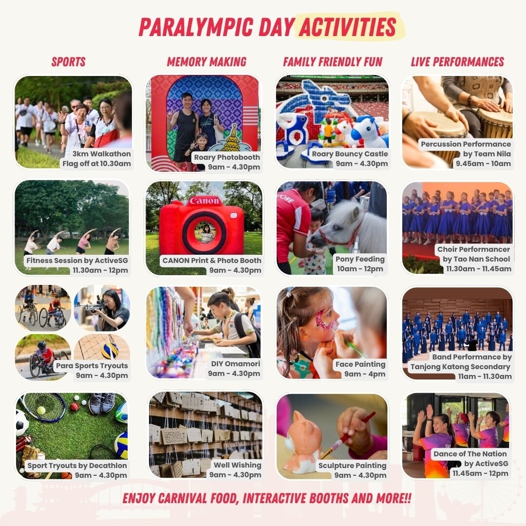 Official Paralympic Day activities grid for East Coast Park on 29 August 2026