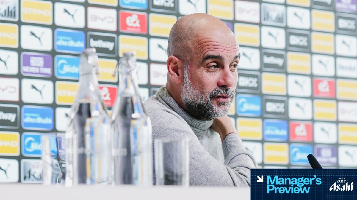 Pep Guardiola speaks at a press conference ahead of Manchester City vs Chelsea