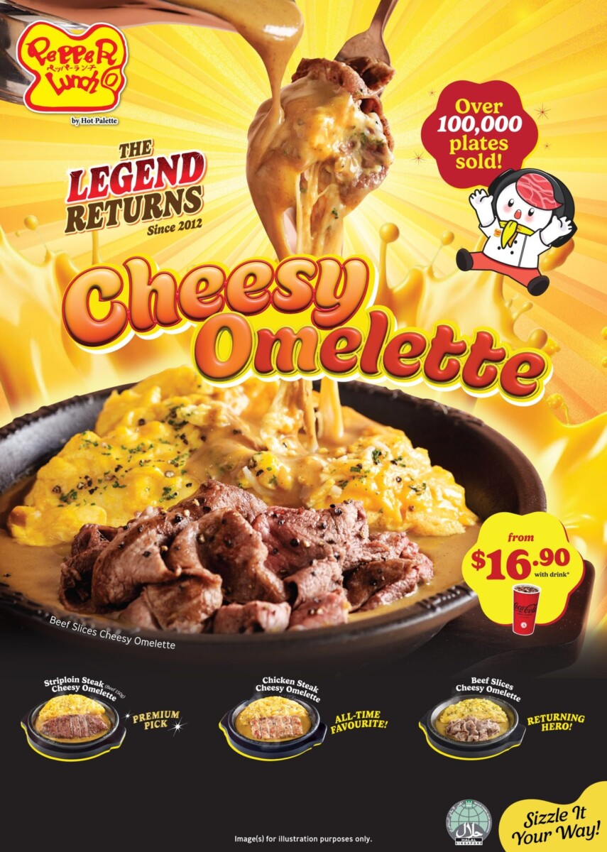 Pepper Lunch Cheesy Omelette promotional poster with sets from sixteen ninety