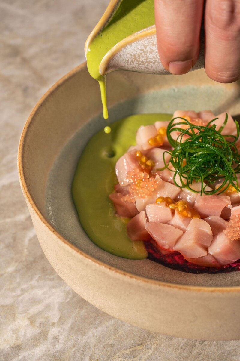Hamachi tartare plated at Petra, a Mediterranean restaurant opening at Dempsey on 24 October