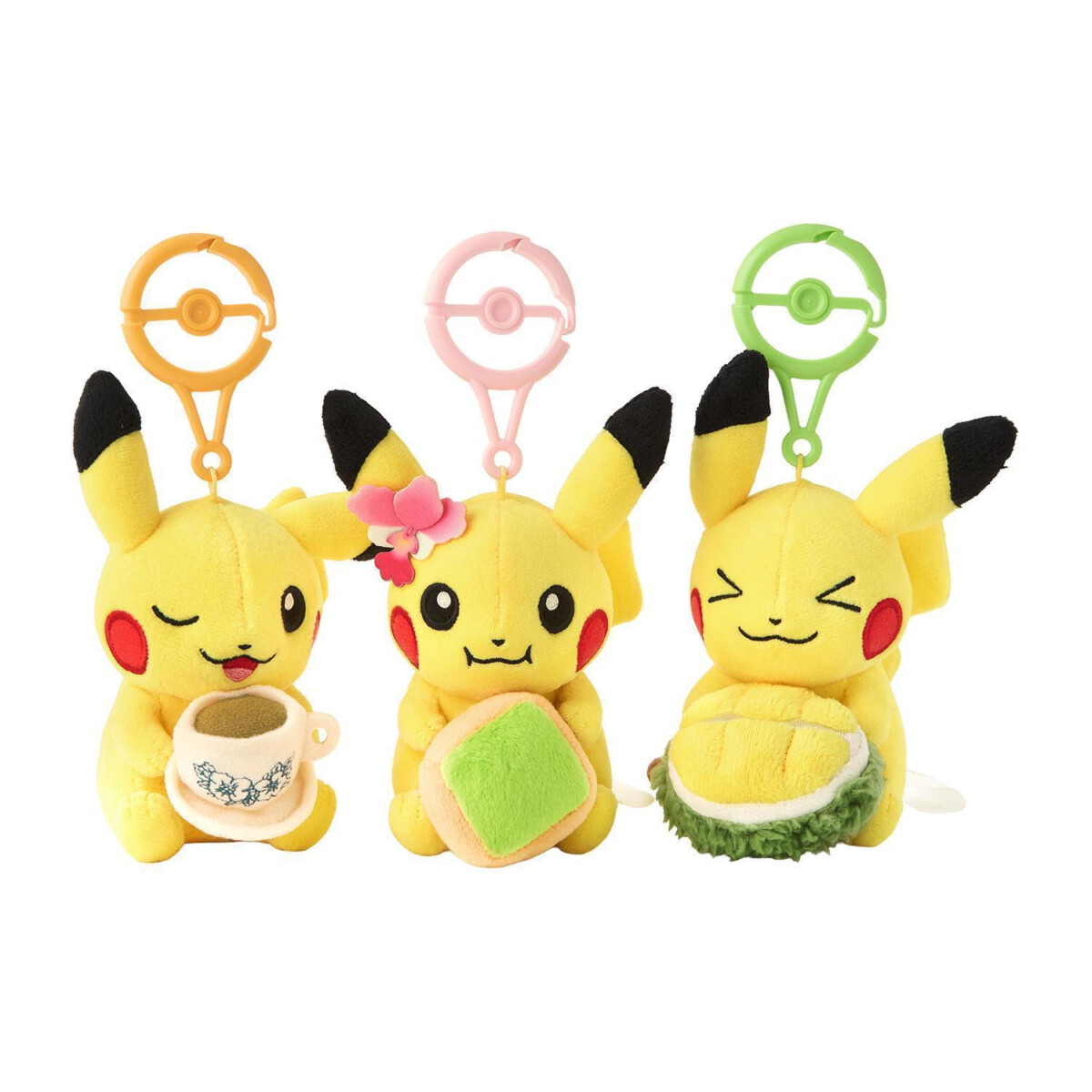 Pikachu bag charms inspired by local Singapore favourites — durian, kopi and pandan cake