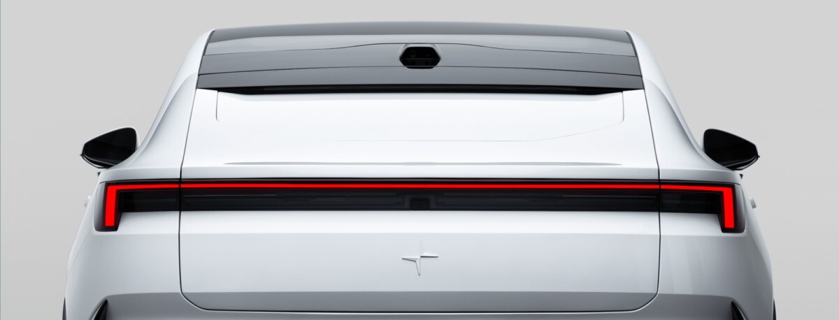 Rear of the Polestar 4 with full-width light bar and no rear windscreen, official image