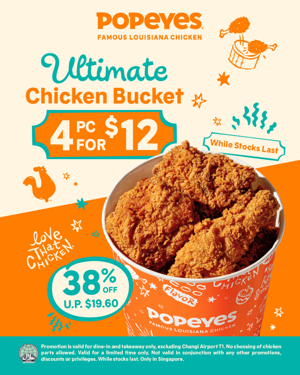 Popeyes Ultimate Chicken Bucket four pieces for S$12 promotional art