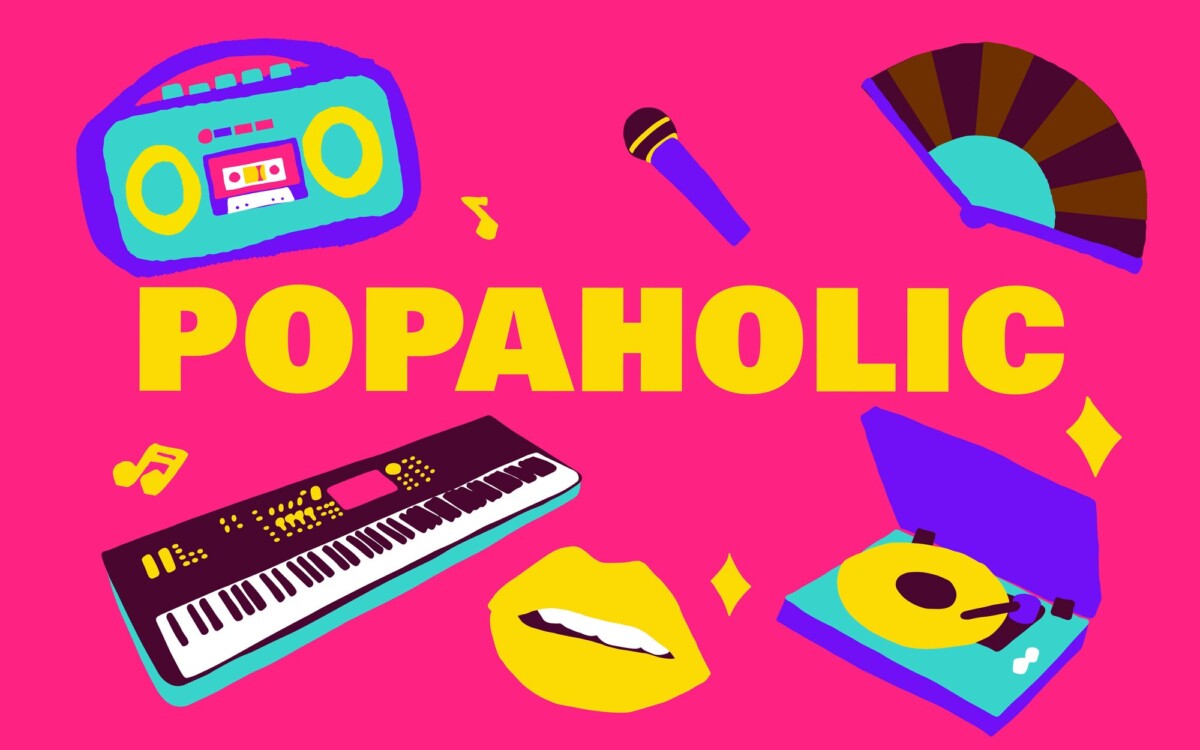 Esplanade Popaholic 2026 festival artwork with cassette player, microphone, keyboard and turntable