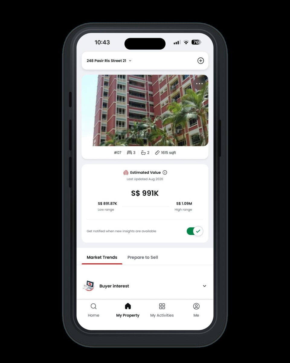 A homeowner checks an estimated home value on PropertyGuru My Property