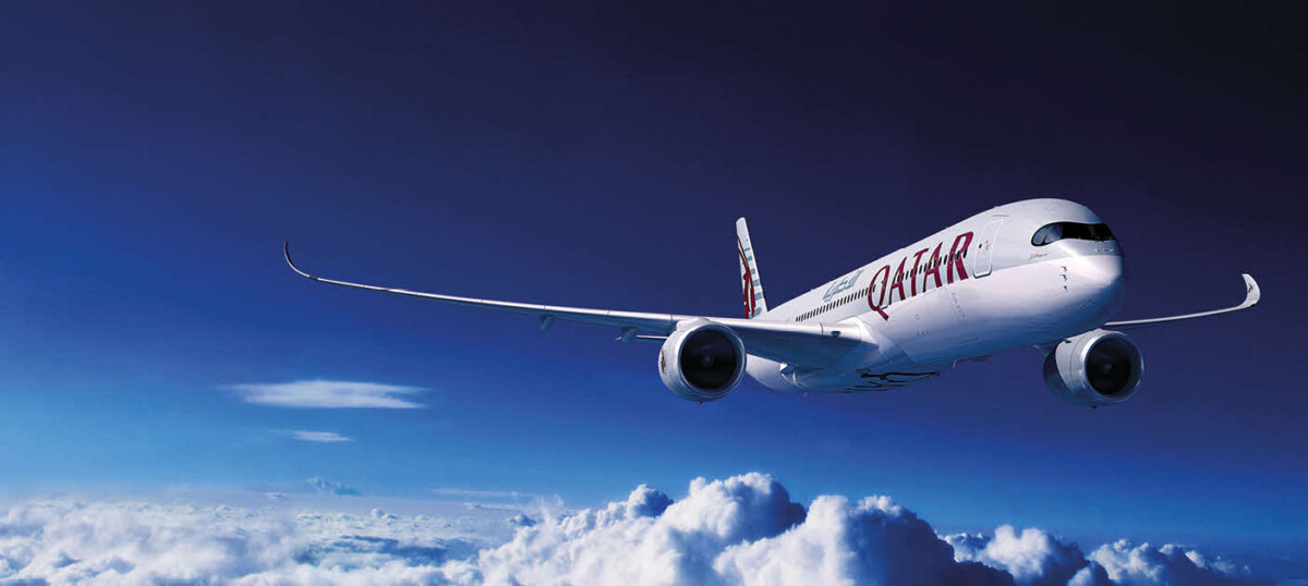 Qatar Airways jet in flight used on DBS card privileges page