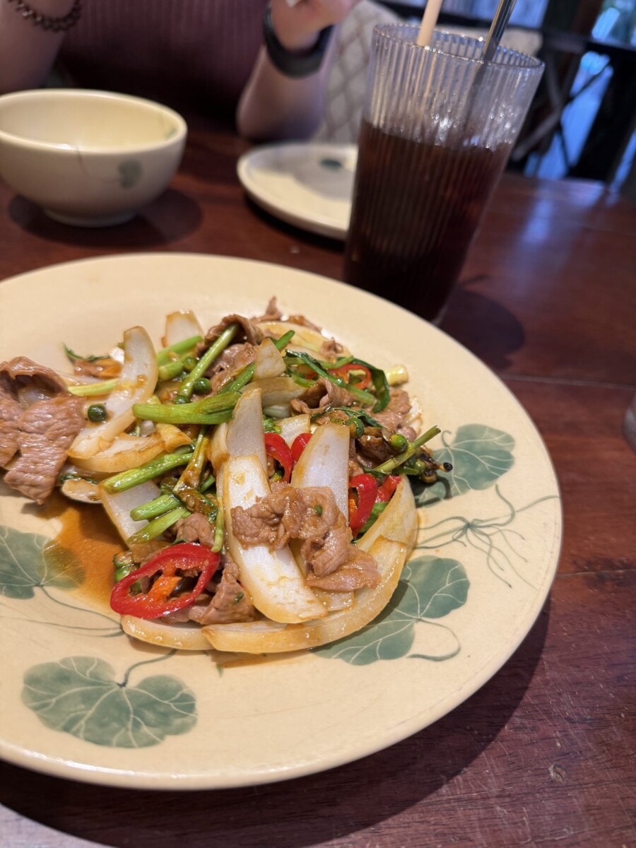 Peppercorn stir-fried beef at Quan Bui Saigon, with more onion than beef