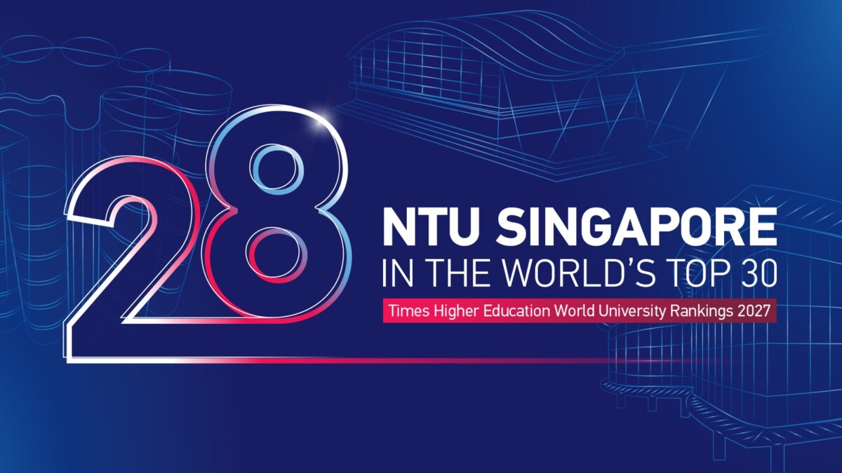 NTU Singapore graphic marking 28th place in THE World University Rankings 2027