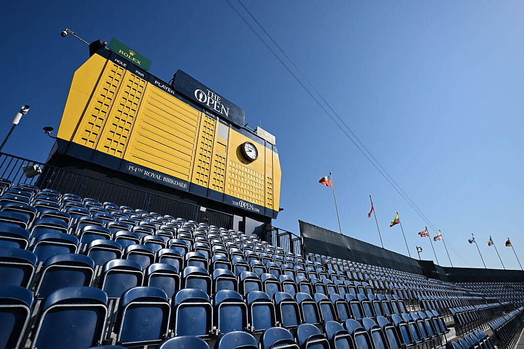 Royal Birkdale scoreboard at the 18th hole, 154th Open Championship 2026