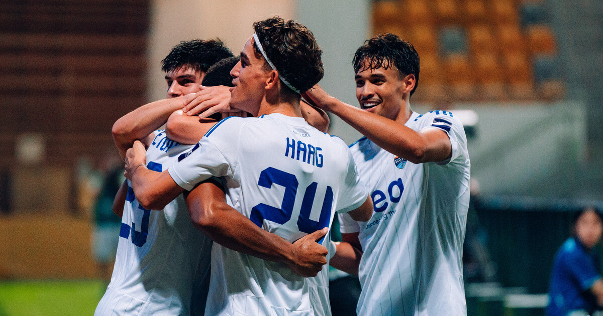 Lion City Sailors celebrate after beating Tai Po in ACL Two