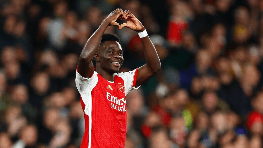 Bukayo Saka Arsenal 1-0 Atletico Madrid celebration after Champions League semi-final victory