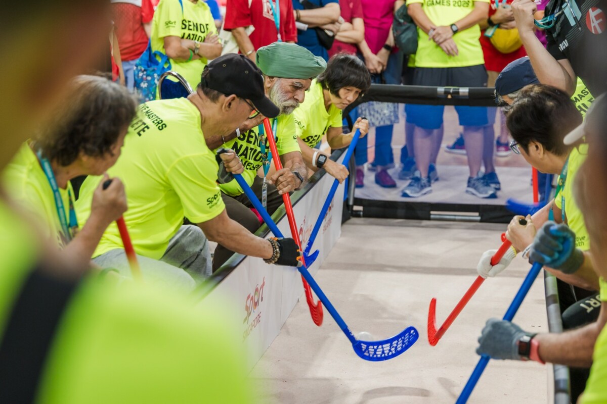 Seated Floorball action at the Seniors National Games 2026. Image: Sport Singapore