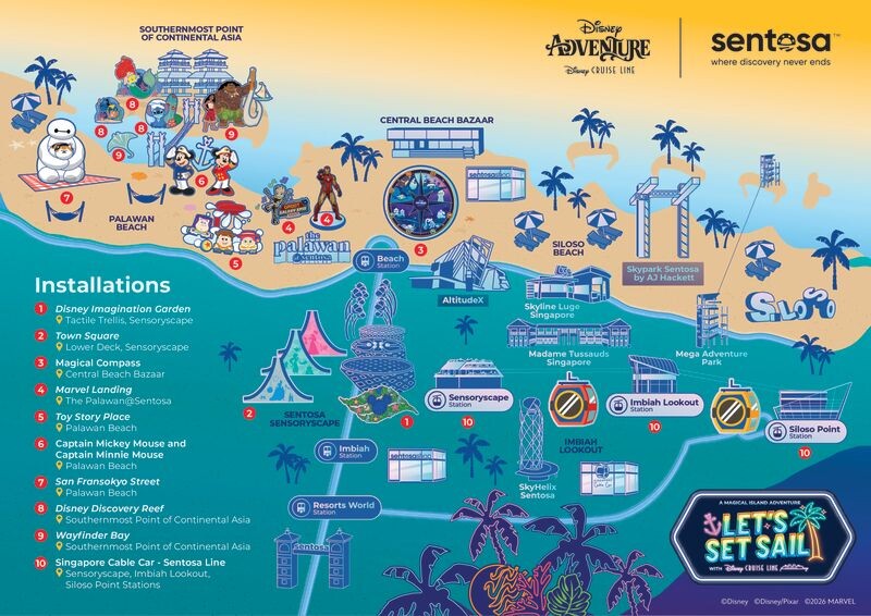 Precinct map showing activity zones for A Magical Island Adventure with Disney Cruise Line at Sentosa