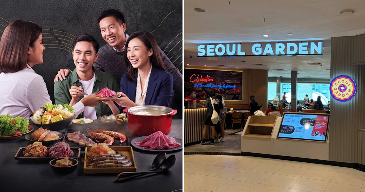 Seoul Garden dining table spread beside an outlet entrance sign