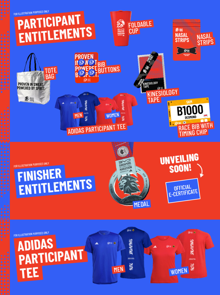2026 Singapore International Marathon 5km participant entitlements, adidas tee and finisher medal